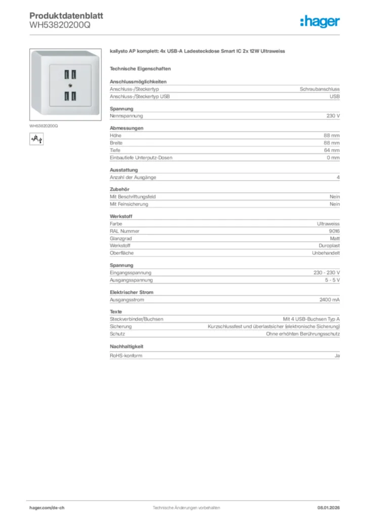 Bild Hager Produktdatenblatt WH53820200Q | Hager Schweiz