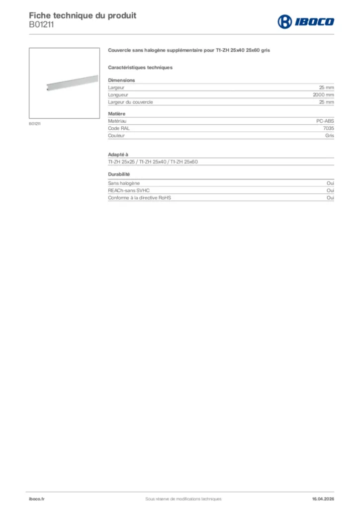 Image Iboco Fiche technique du produit B01211 | Hager France