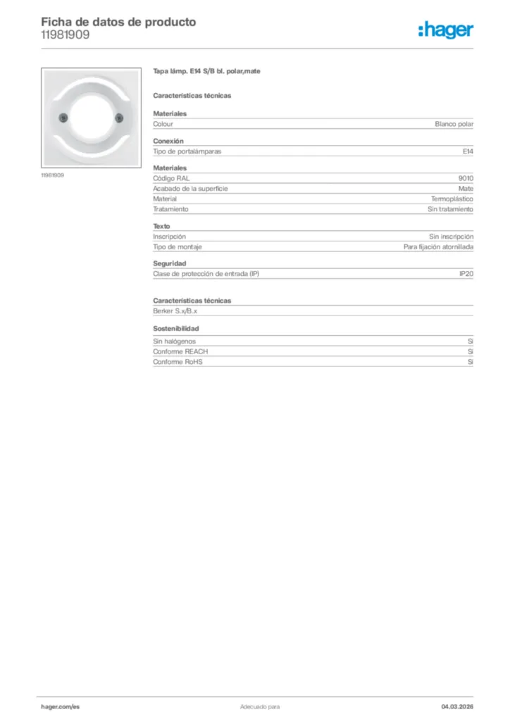 Imagen Hager Ficha de datos de producto 11981909 | Hager España