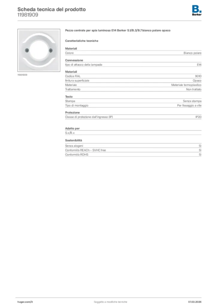 Immagine Berker Scheda tecnica del prodotto 11981909 | Hager Italia