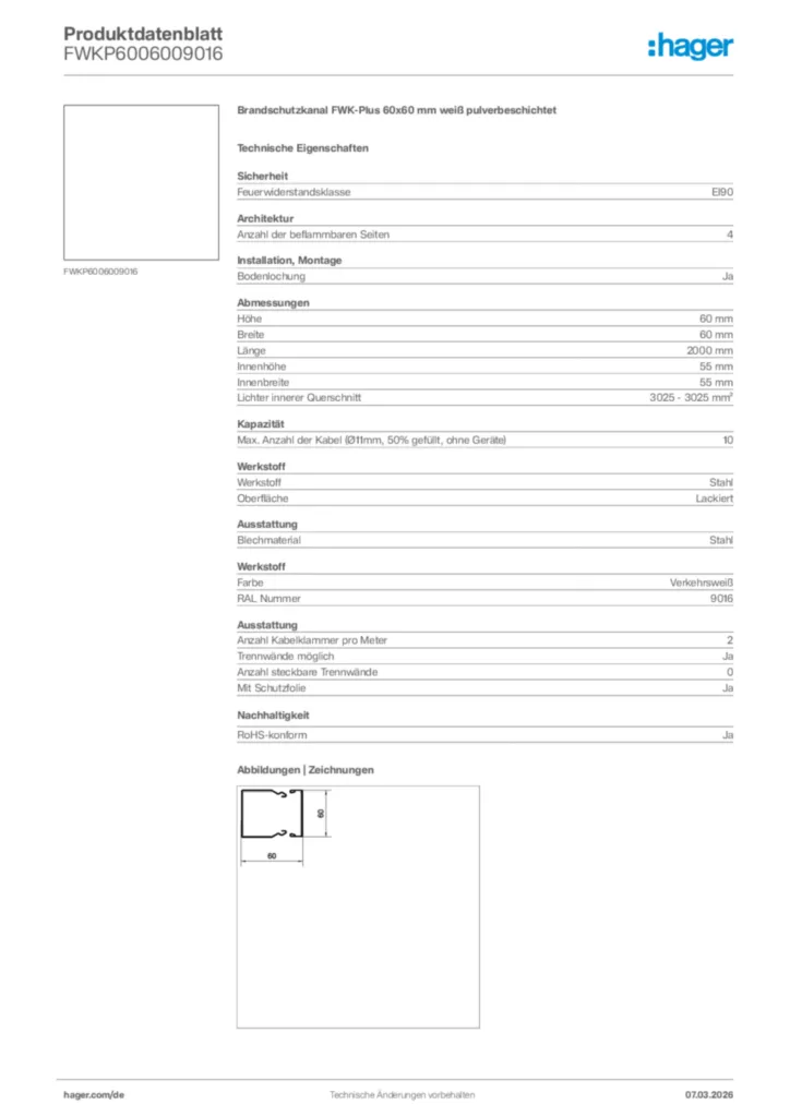 Bild Hager Produktdatenblatt FWKP6006009016 | Hager Deutschland