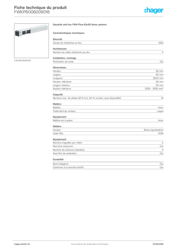 Image Hager Fiche technique du produit FWKP6006009016 | Hager Suisse