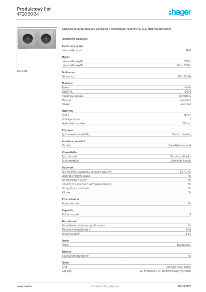 Obrázek Hager Produktový list 47206084 | Hager