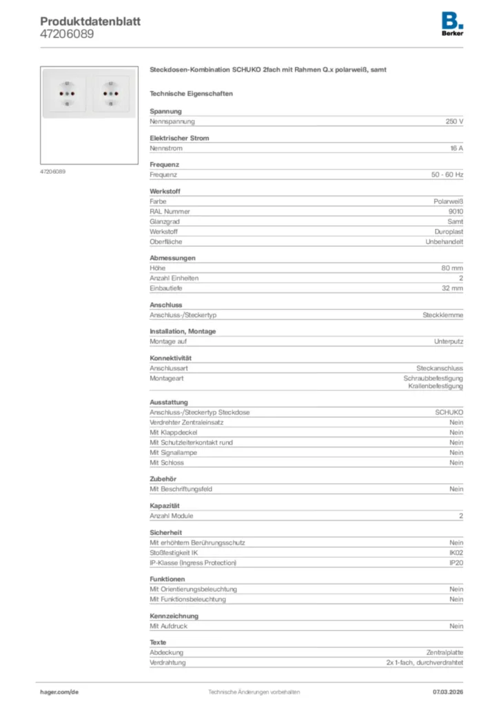 Bild Berker Produktdatenblatt 47206089 | Hager Deutschland