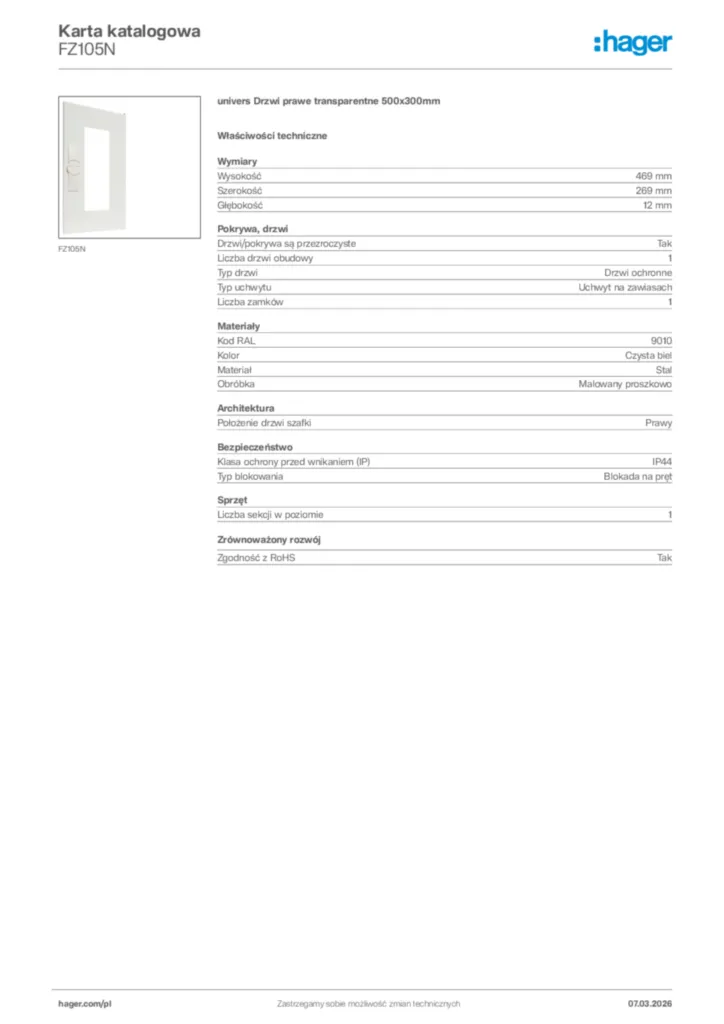 Zdjęcie Hager Karta katalogowa FZ105N | Hager Polska