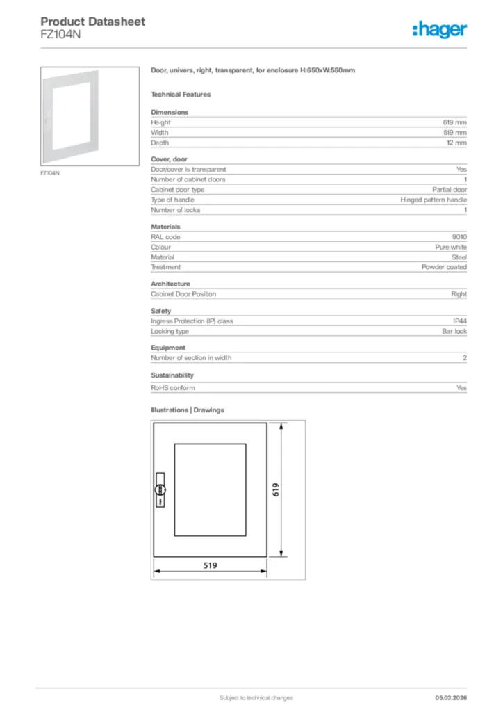 Image Hager Product data sheet FZ104N  | Hager Africa