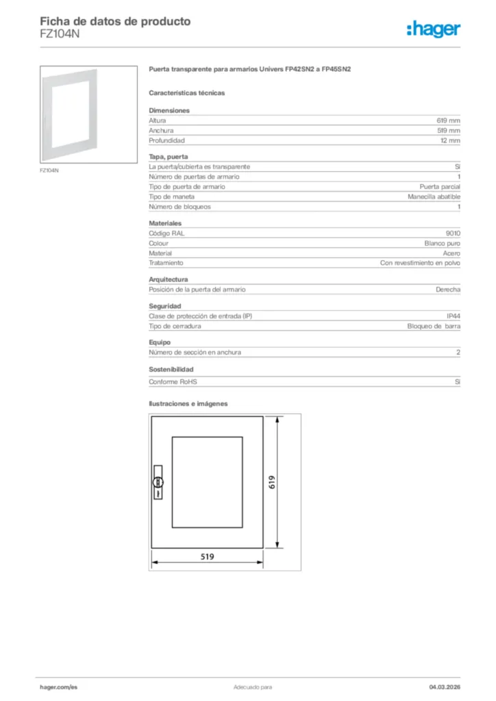 Imagen Hager Ficha de datos de producto FZ104N | Hager España