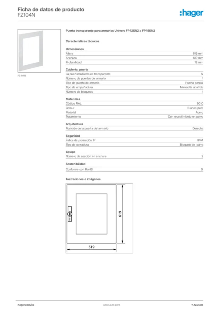 Imagen Hager Ficha de datos de producto FZ104N | Hager España