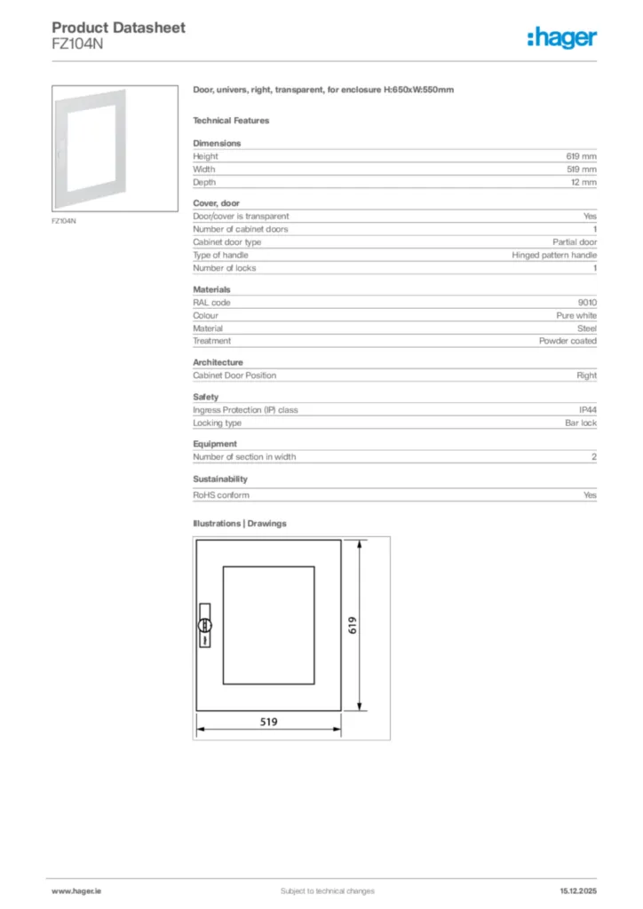 Image Hager Product data sheet FZ104N  | Hager