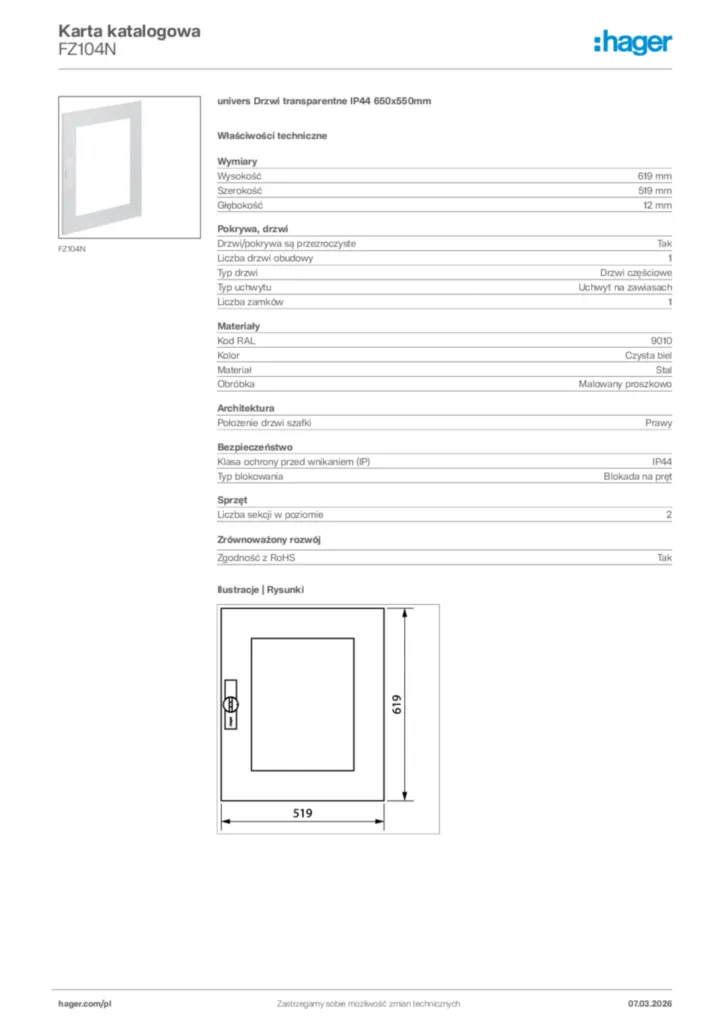 Zdjęcie Hager Karta katalogowa FZ104N | Hager Polska