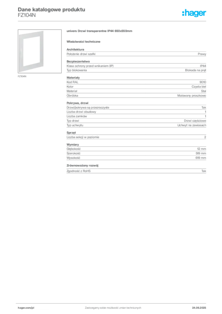 Zdjęcie Hager Dane katalogowe produktu FZ104N | Hager Polska