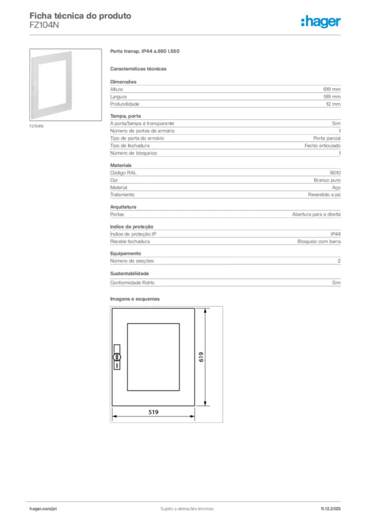 Imagem Hager Ficha técnica do produto FZ104N | Hager Portugal