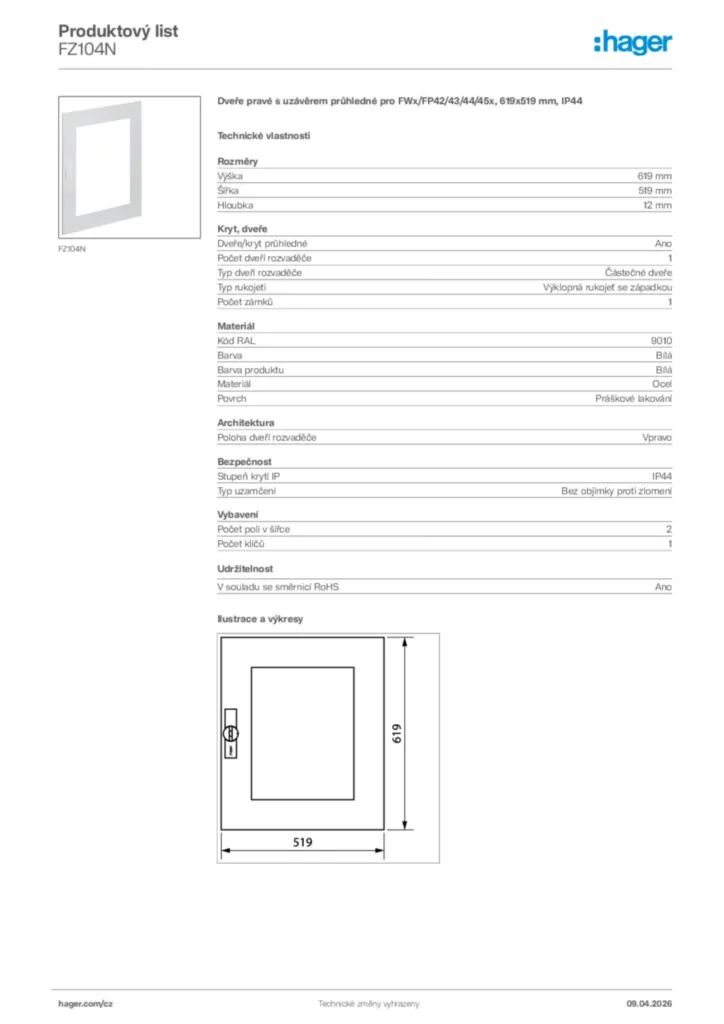 Obrázek Hager Product data sheet FZ104N | Hager