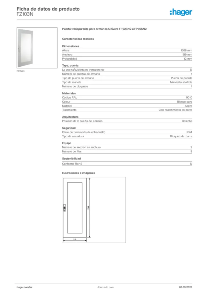 Imagen Hager Ficha de datos de producto FZ103N | Hager España