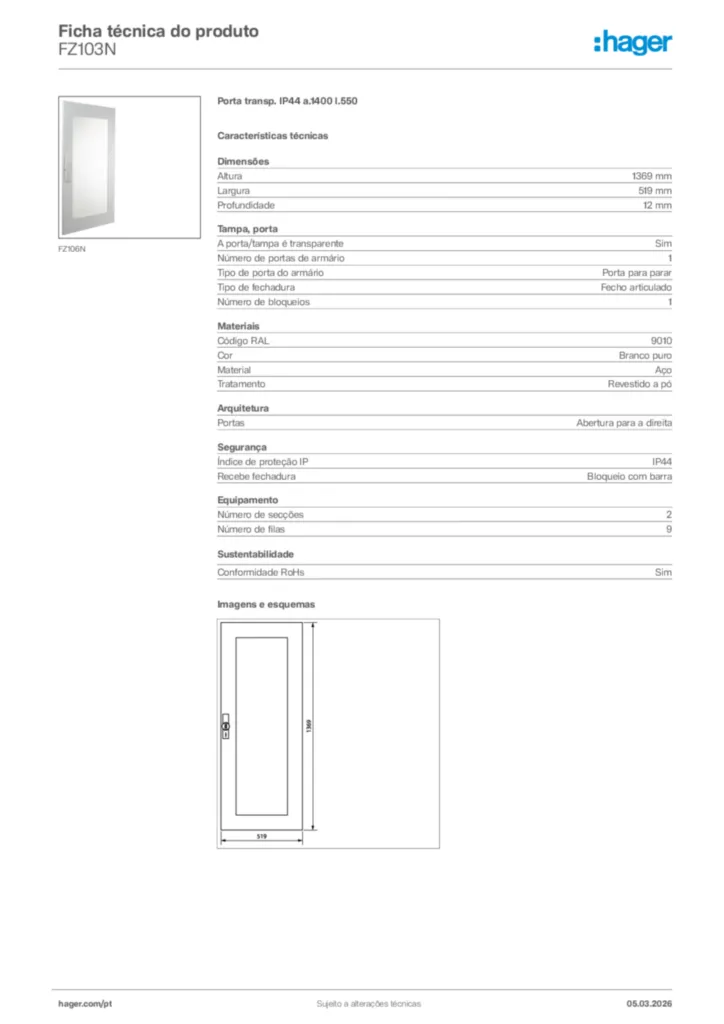 Imagem Hager Ficha técnica do produto FZ103N | Hager Portugal