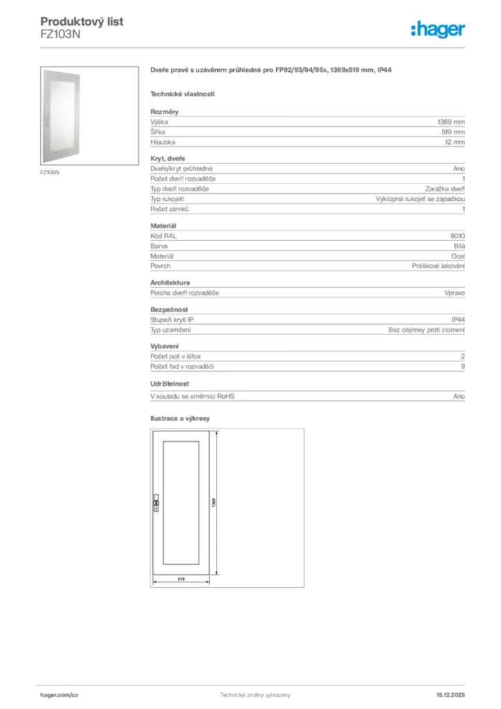 Obrázek Hager Produktový list FZ103N | Hager