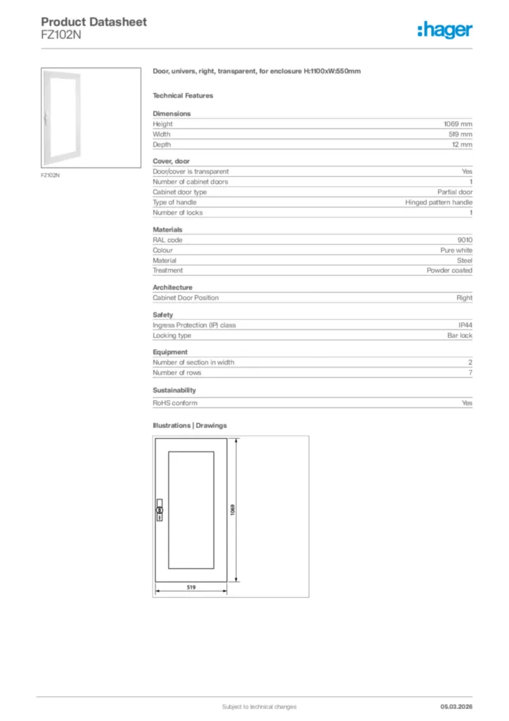 Image Hager Product data sheet FZ102N  | Hager Africa