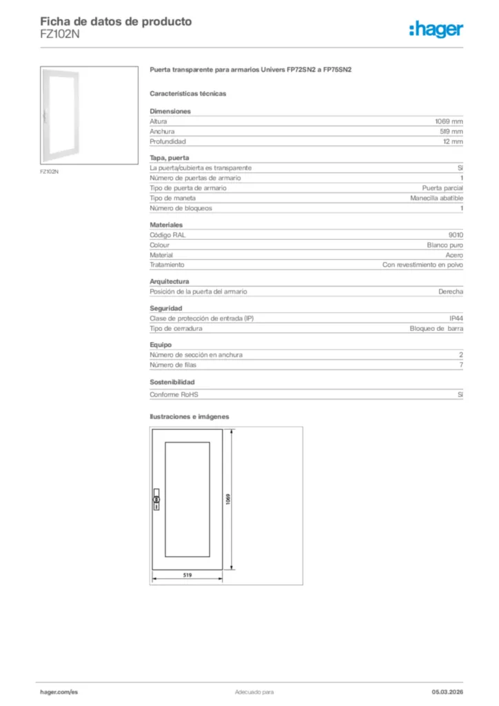 Imagen Hager Ficha de datos de producto FZ102N | Hager España