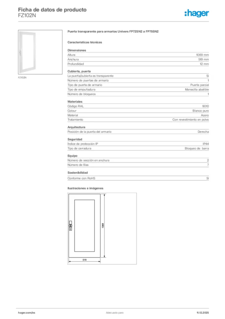 Imagen Hager Ficha de datos de producto FZ102N | Hager España
