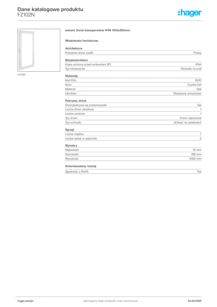 Zdjęcie Hager Dane katalogowe produktu FZ102N | Hager Polska