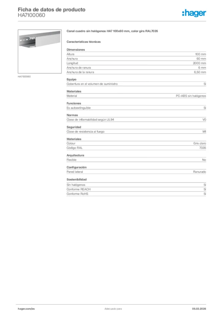 Imagen Hager Ficha de datos de producto HA7100060 | Hager España