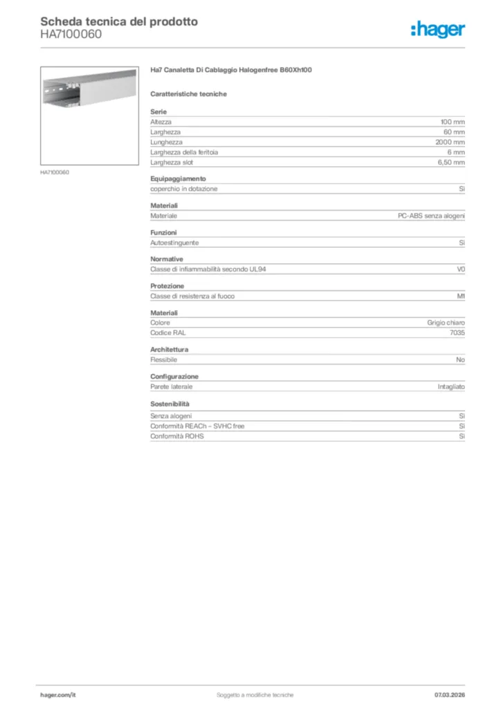 Immagine Hager Scheda tecnica del prodotto HA7100060 | Hager Italia