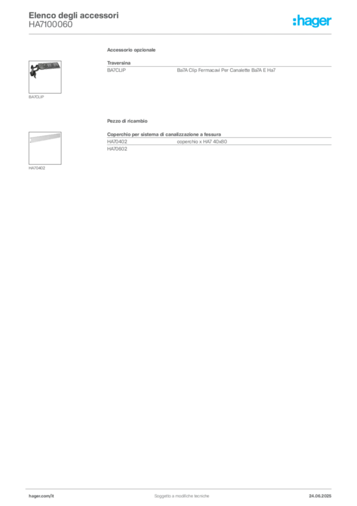 Immagine Hager Scheda tecnica del prodotto HA7100060 | Hager Italia