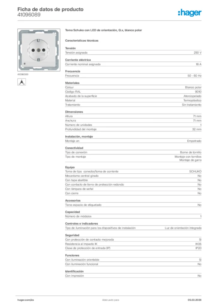 Imagen Hager Ficha de datos de producto 41096089 | Hager España