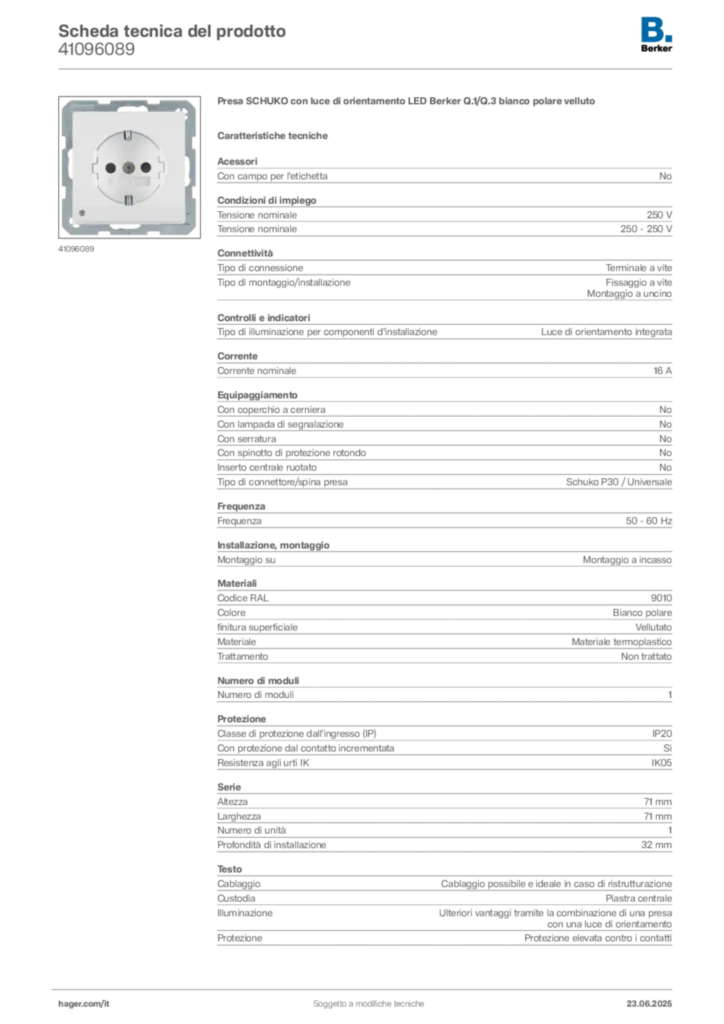 Immagine Berker Scheda tecnica del prodotto 41096089 | Hager Italia