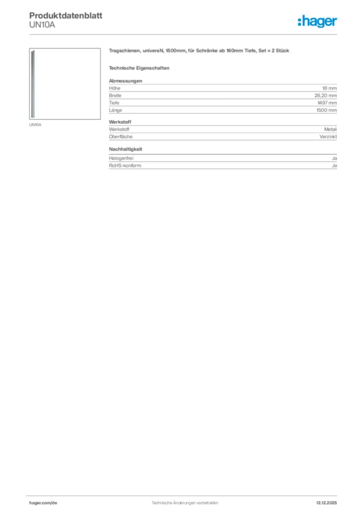 Bild Hager Produktdatenblatt UN10A | Hager Deutschland