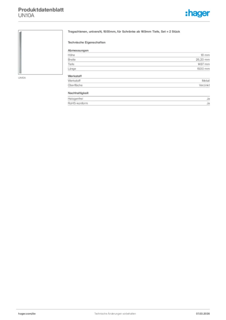 Bild Hager Produktdatenblatt UN10A | Hager Deutschland