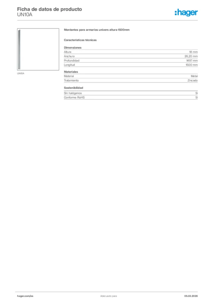 Imagen Hager Ficha de datos de producto UN10A | Hager España