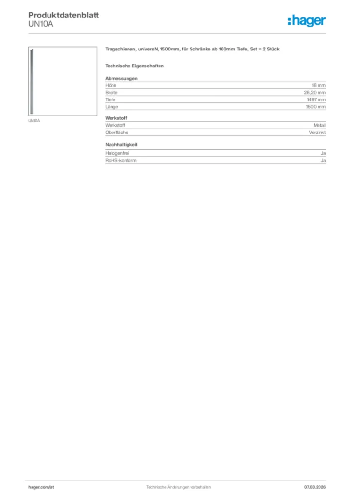 Bild Hager Produktdatenblatt UN10A | Hager Deutschland