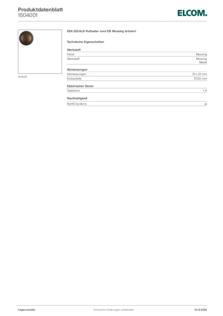 Bild Elcom Produktdatenblatt 1504001 | Hager Deutschland