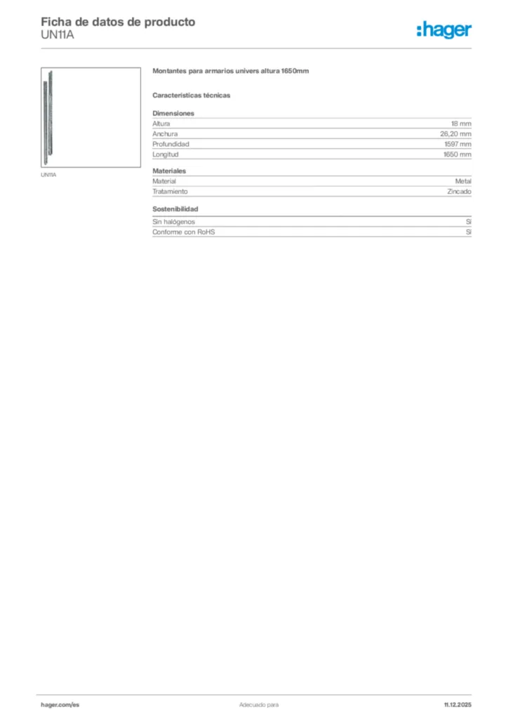 Imagen Hager Ficha de datos de producto UN11A | Hager España