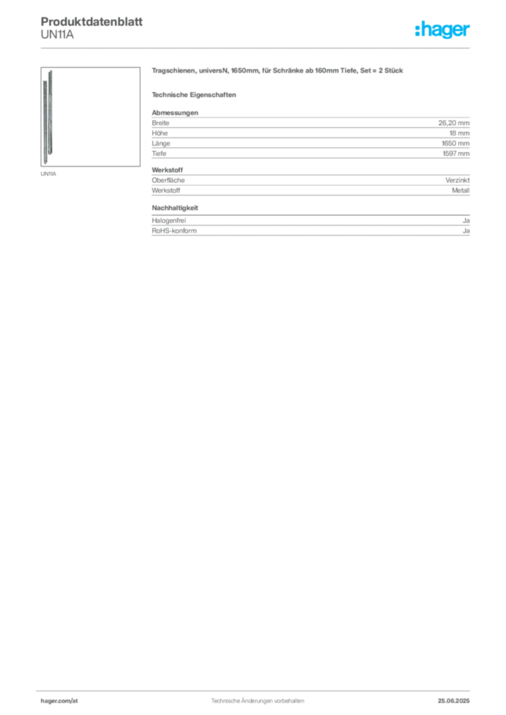 Bild Hager Produktdatenblatt UN11A | Hager Deutschland