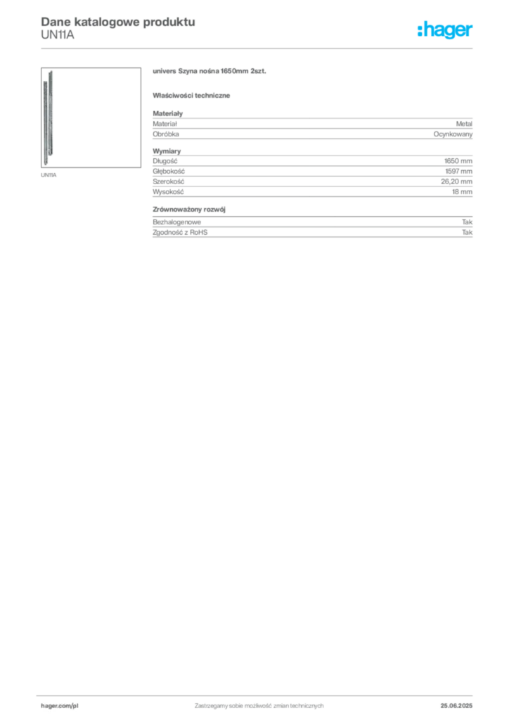 Zdjęcie Hager Dane katalogowe produktu UN11A | Hager Polska