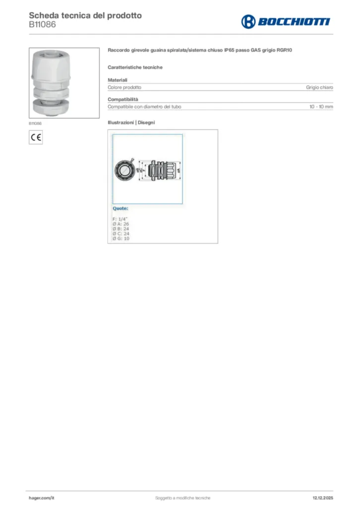 Immagine Bocchiotti Scheda tecnica del prodotto B11086 | Hager Italia