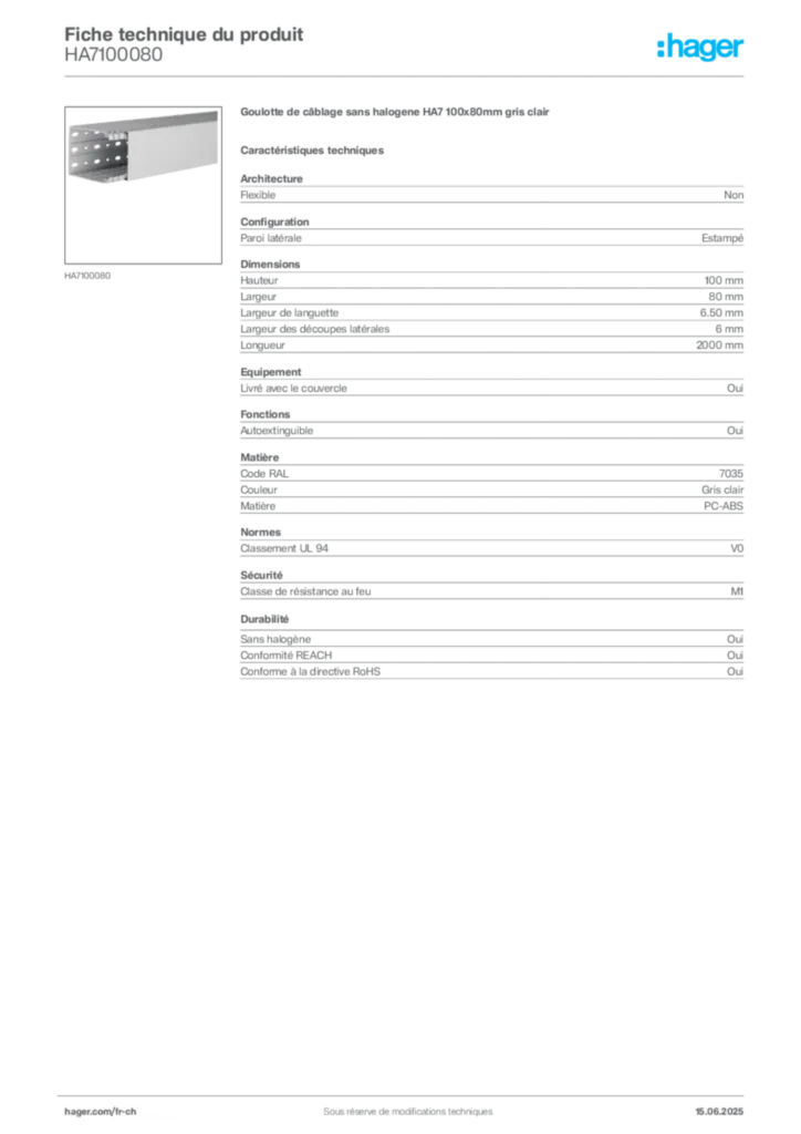 Image Hager Fiche technique du produit HA7100080 | Hager Suisse