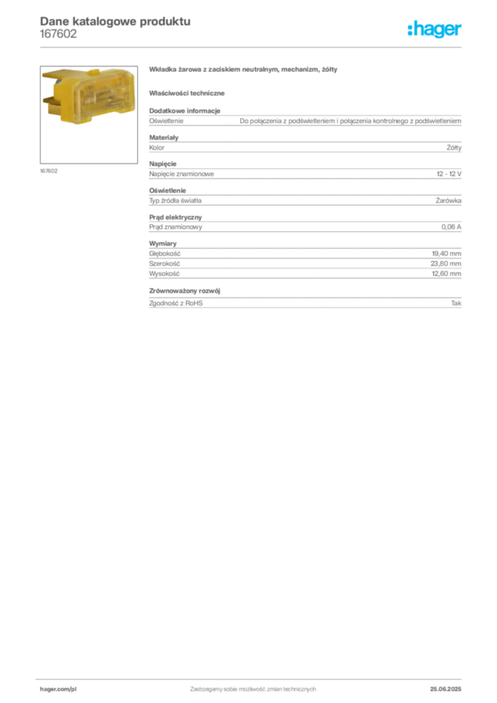 Zdjęcie Hager Dane katalogowe produktu 167602 | Hager Polska