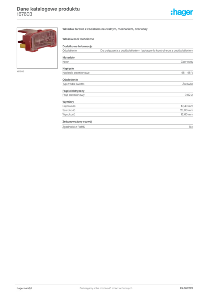 Zdjęcie Hager Dane katalogowe produktu 167603 | Hager Polska