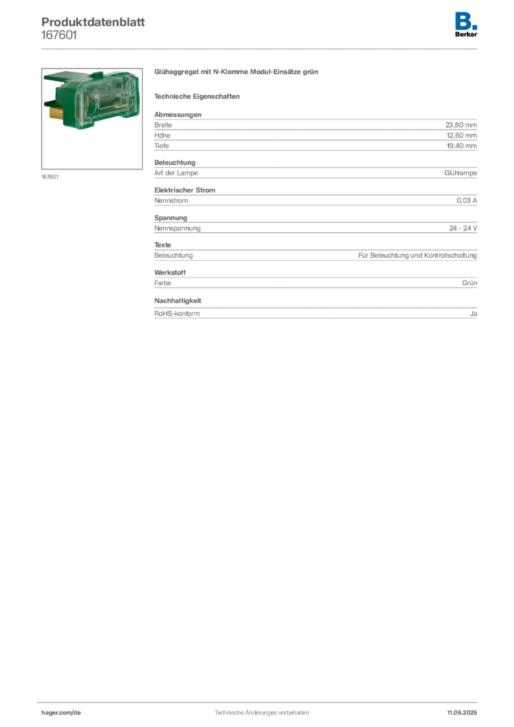 Bild Berker Produktdatenblatt 167601 | Hager Deutschland