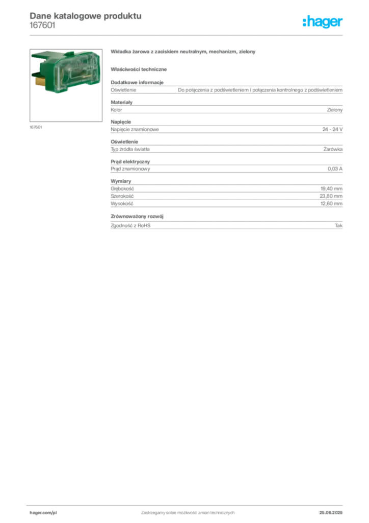 Zdjęcie Hager Dane katalogowe produktu 167601 | Hager Polska