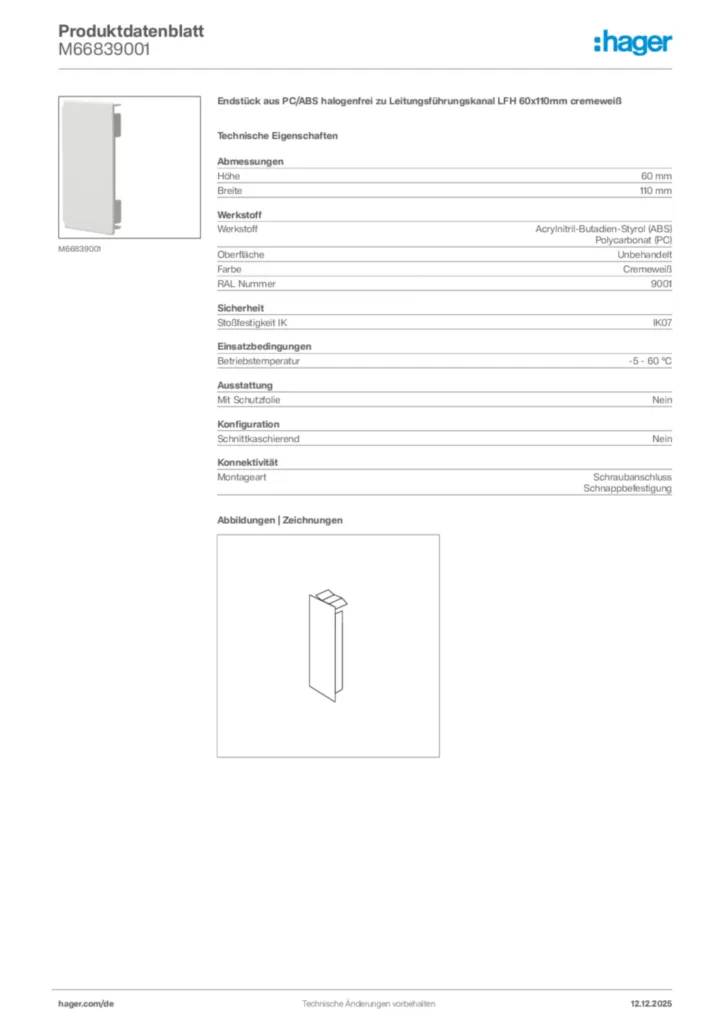 Bild Hager Produktdatenblatt M66839001 | Hager Deutschland