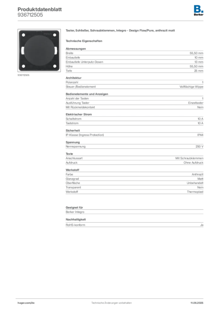 Bild Berker Produktdatenblatt 936712505 | Hager Deutschland