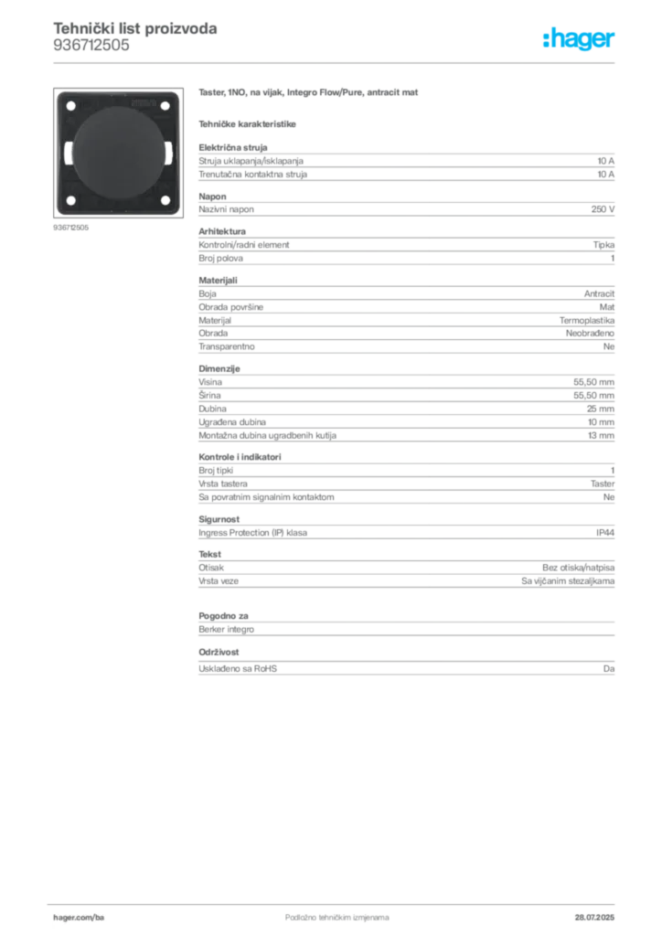 Slika Hager Product data sheet 936712505  | Hager