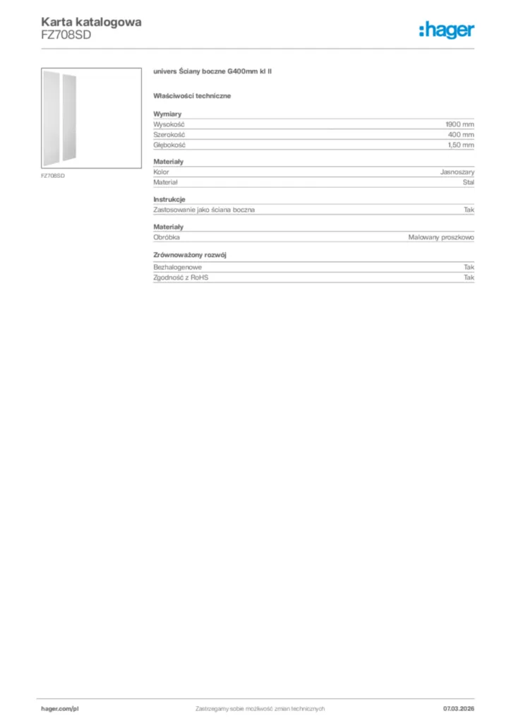 Zdjęcie Hager Karta katalogowa FZ708SD | Hager Polska
