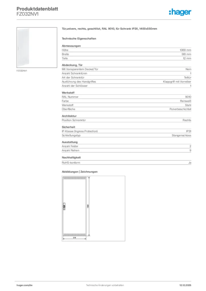 Hager Produktdatenblatt FZ032NV1