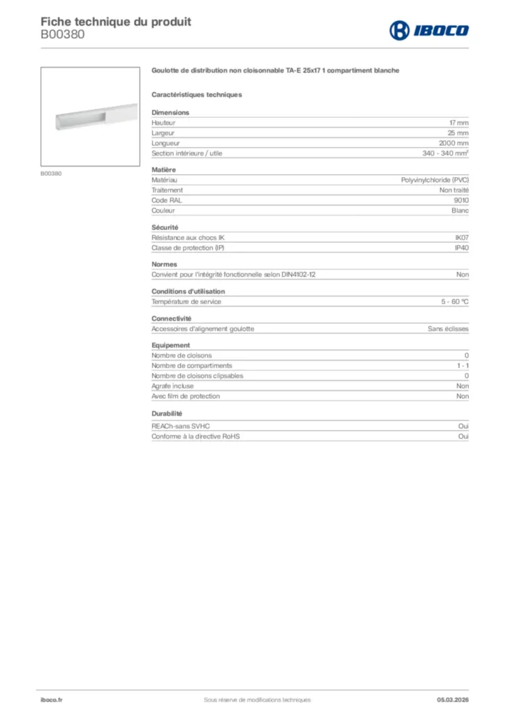 Image Iboco Fiche technique du produit B00380 | Hager France