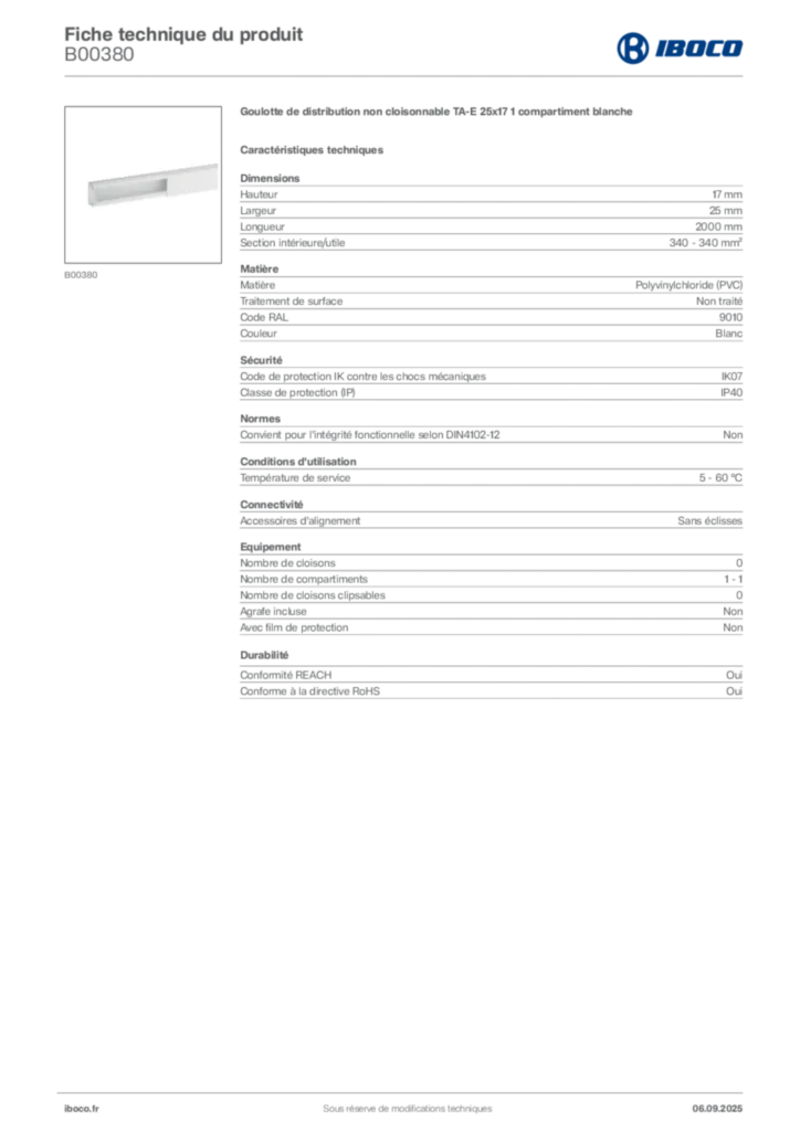 Image Iboco Fiche technique du produit B00380 | Hager France